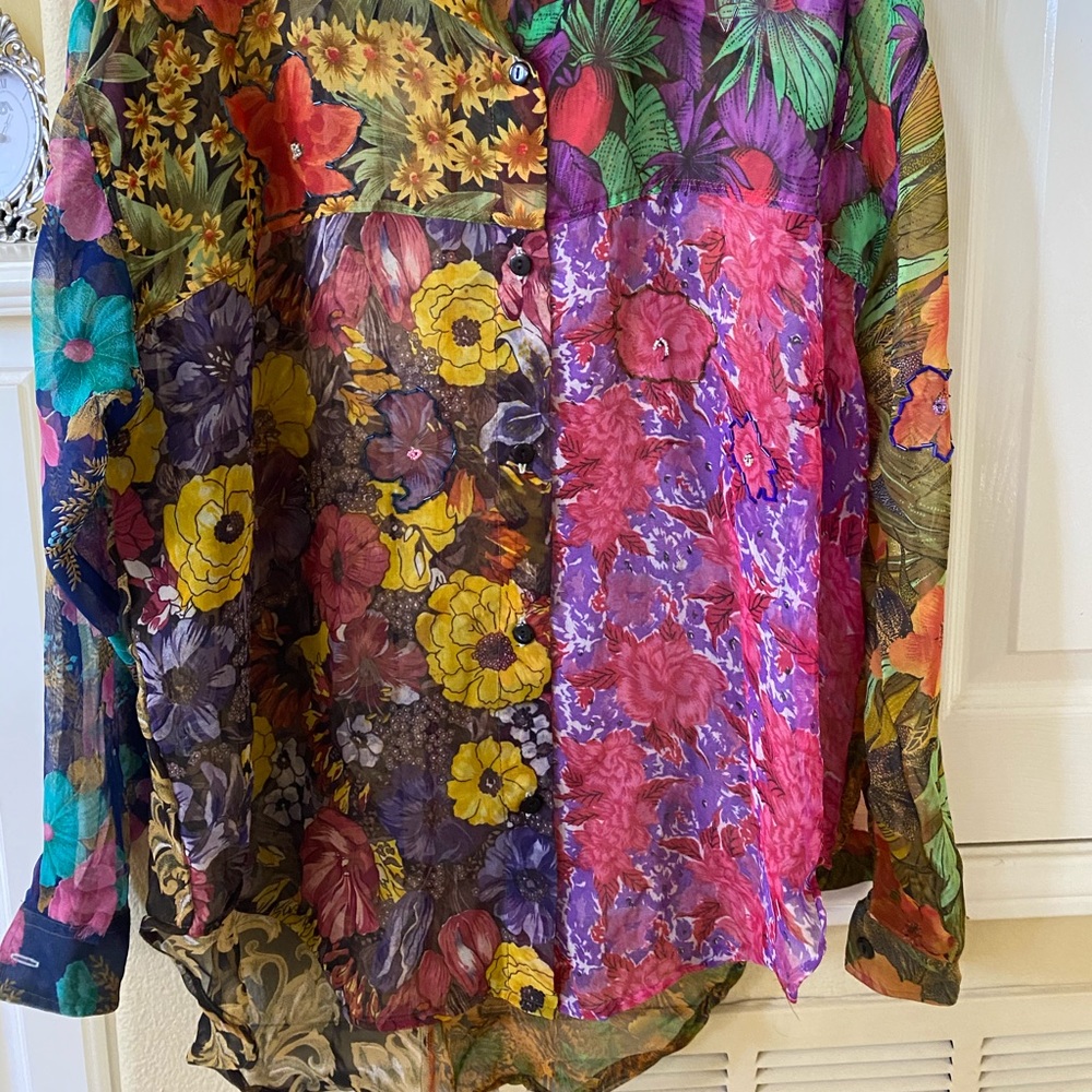 Sheer Patchwork Oversized Tunic Shirt - image 3